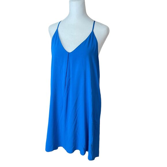 Alice & Olivia Medium Shift Dress Bright Blue Vneck Racerback Silk Blend - Picture 7 of 13